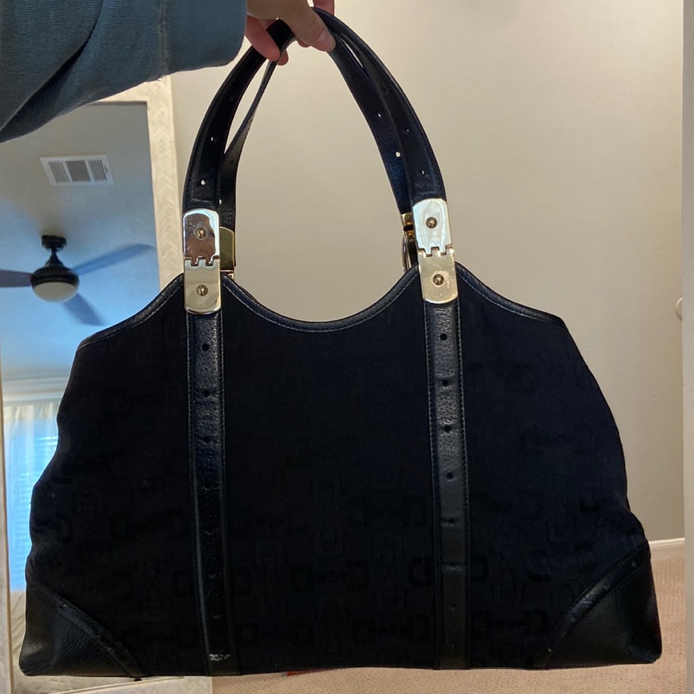 GUCCI BLACK GG CANVAS PELHAM MEDIUM HOBO